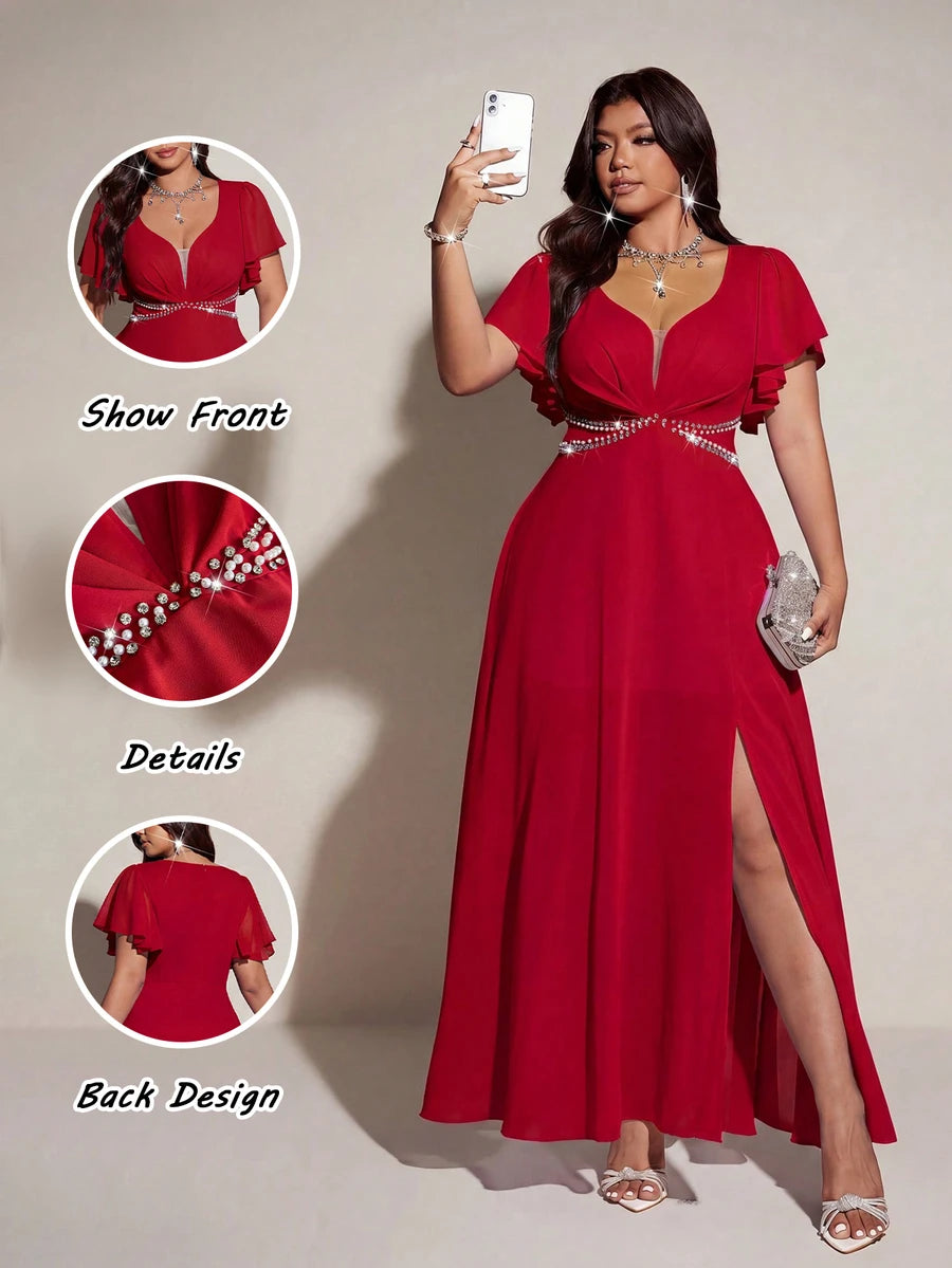 Elegantna romantična lepršava haljina za žene plus size sa V-izrezom