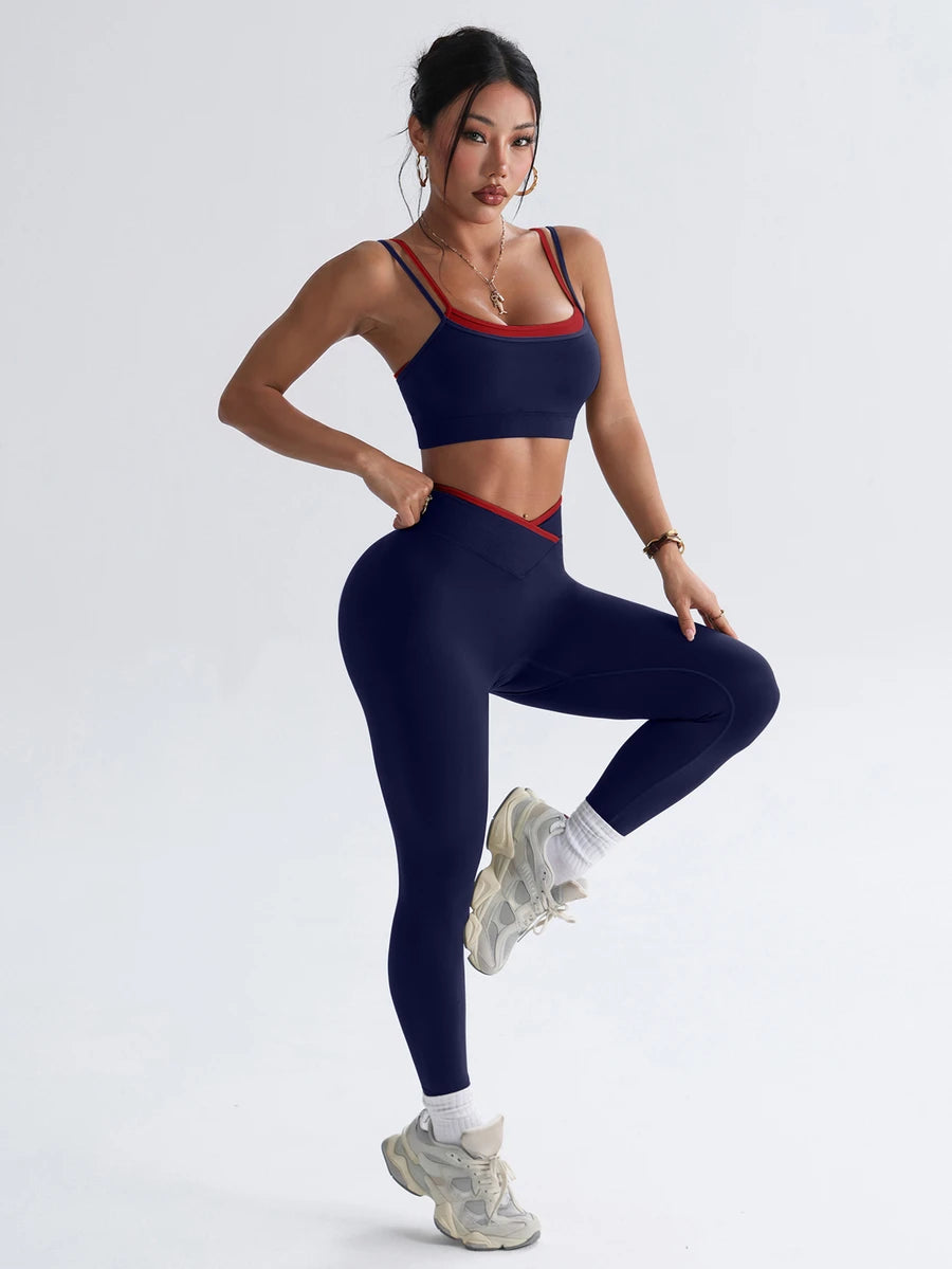 Bešavni ženski set za fitnes i svaki dan, visoko elastičan, sportski, sa efektom zatezanja struka i podizanja zadnjice