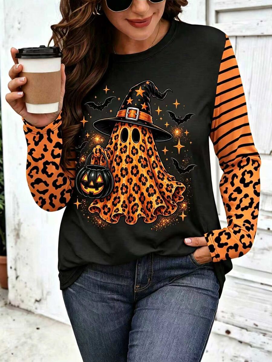 Ženska bluza plus size sa printom srca, okruglim izrezom i dugim rukavima