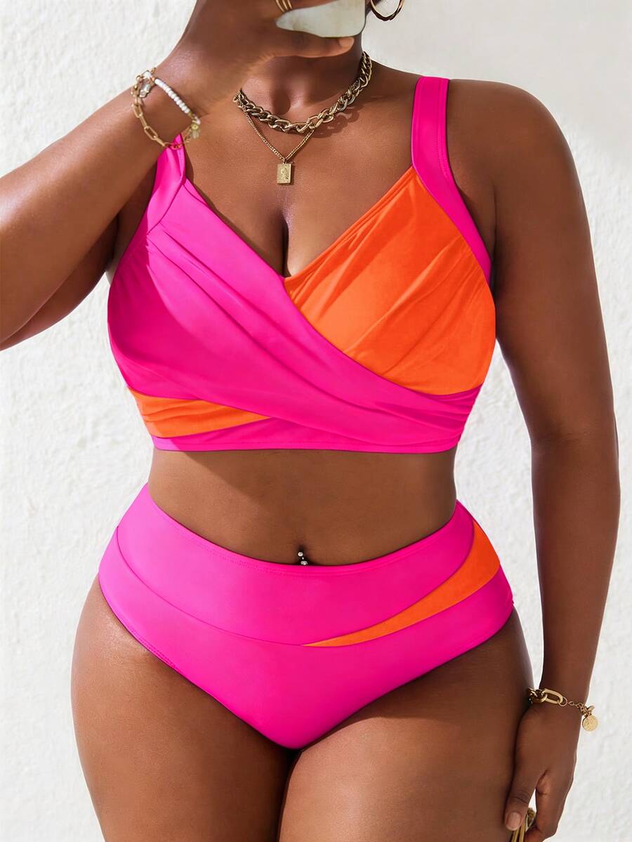 Ženski tankini set za plivanje plus size, 2 dela