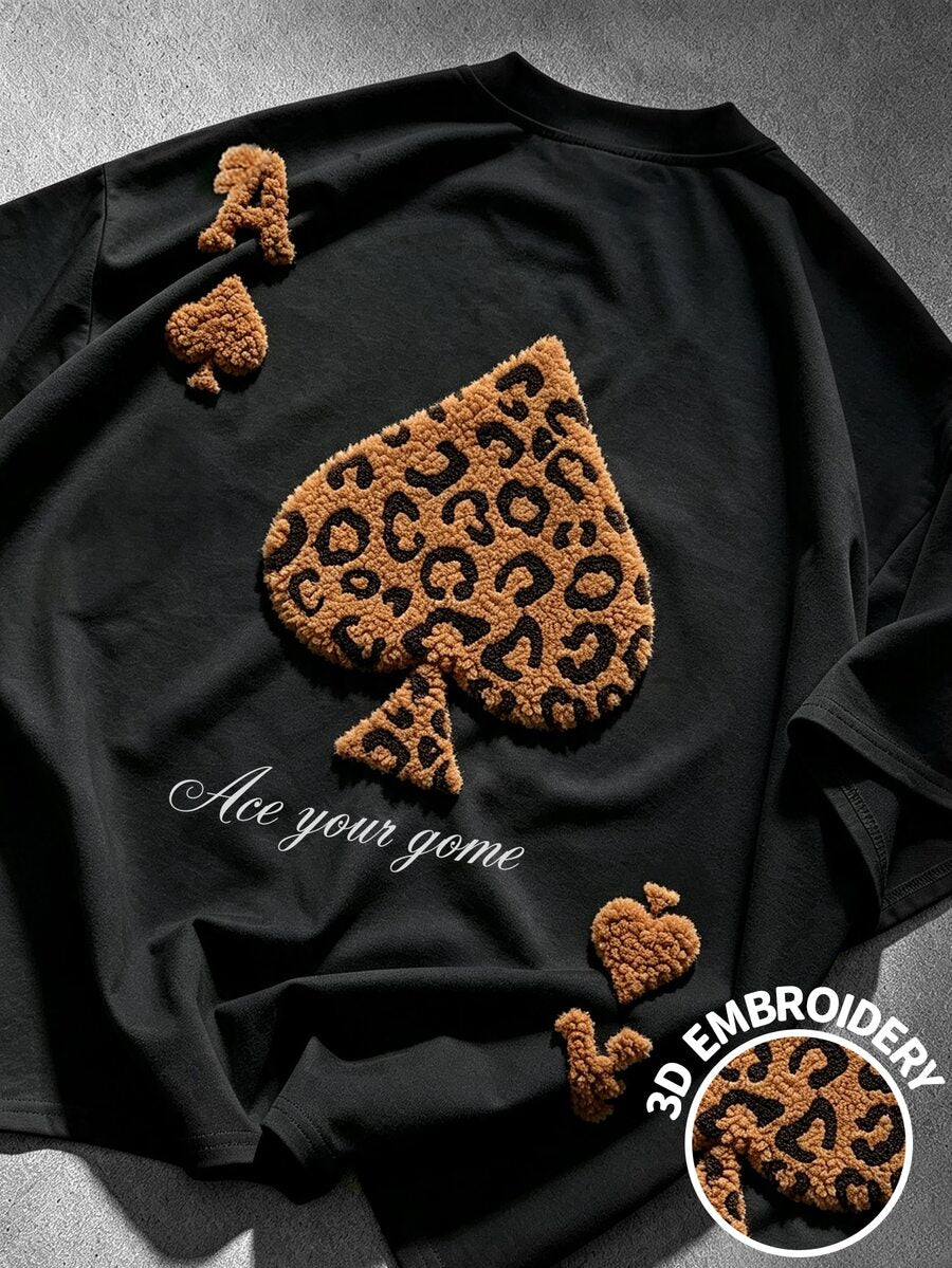 EMRG Muška i ženska majica boxy kroja sa 3D vezom, srcem, puzzle i Ace
