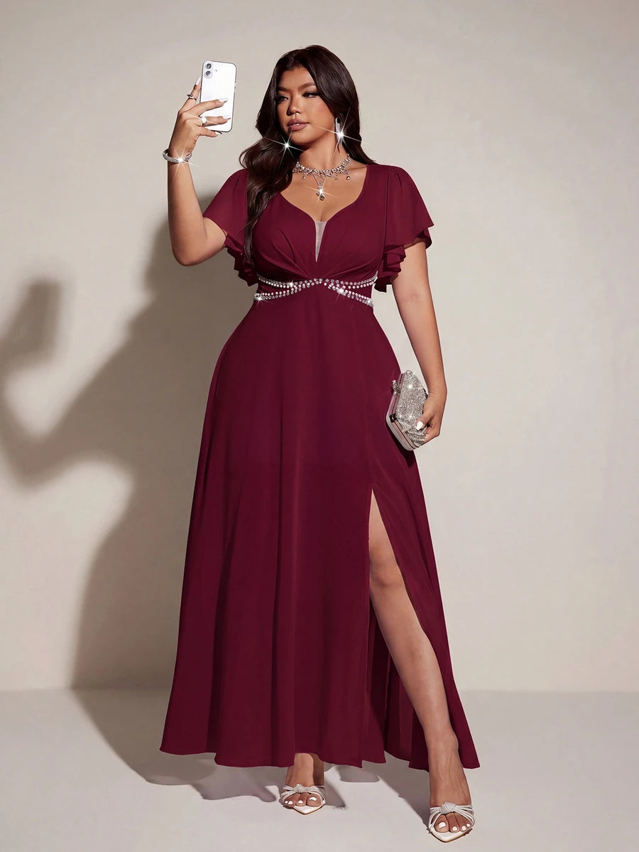 Elegantna romantična lepršava haljina za žene plus size sa V-izrezom