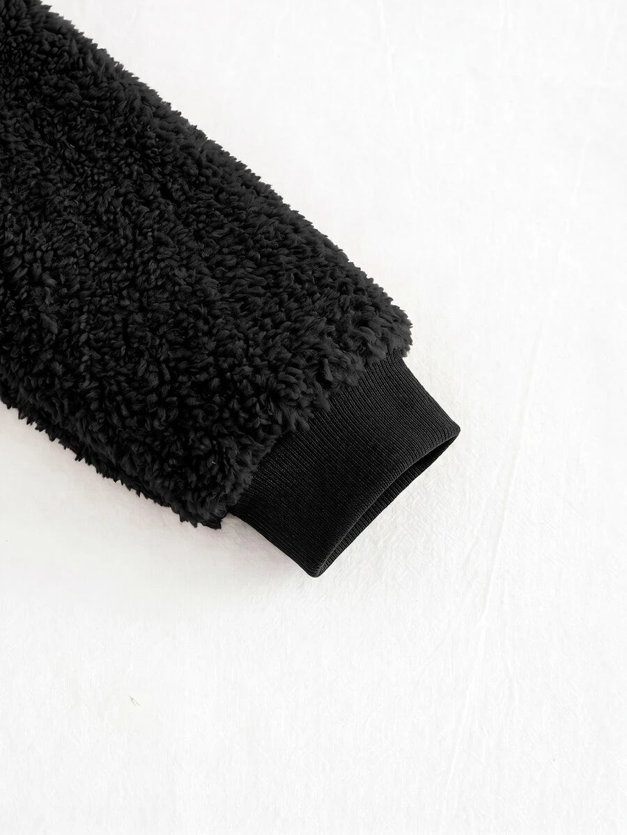 Slatki colorblock komplet sa 3D dizajnom velikih ušiju, romper od koralnog flisa sa kapuljačom