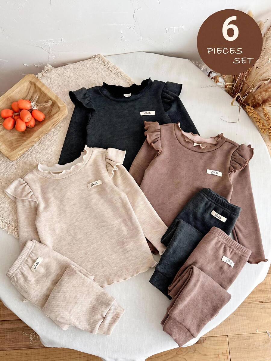 Set od 6 komada za devojčice bebe: pletena majica sa srcastim uzorkom, okruglim izrezom  i duge pantalone