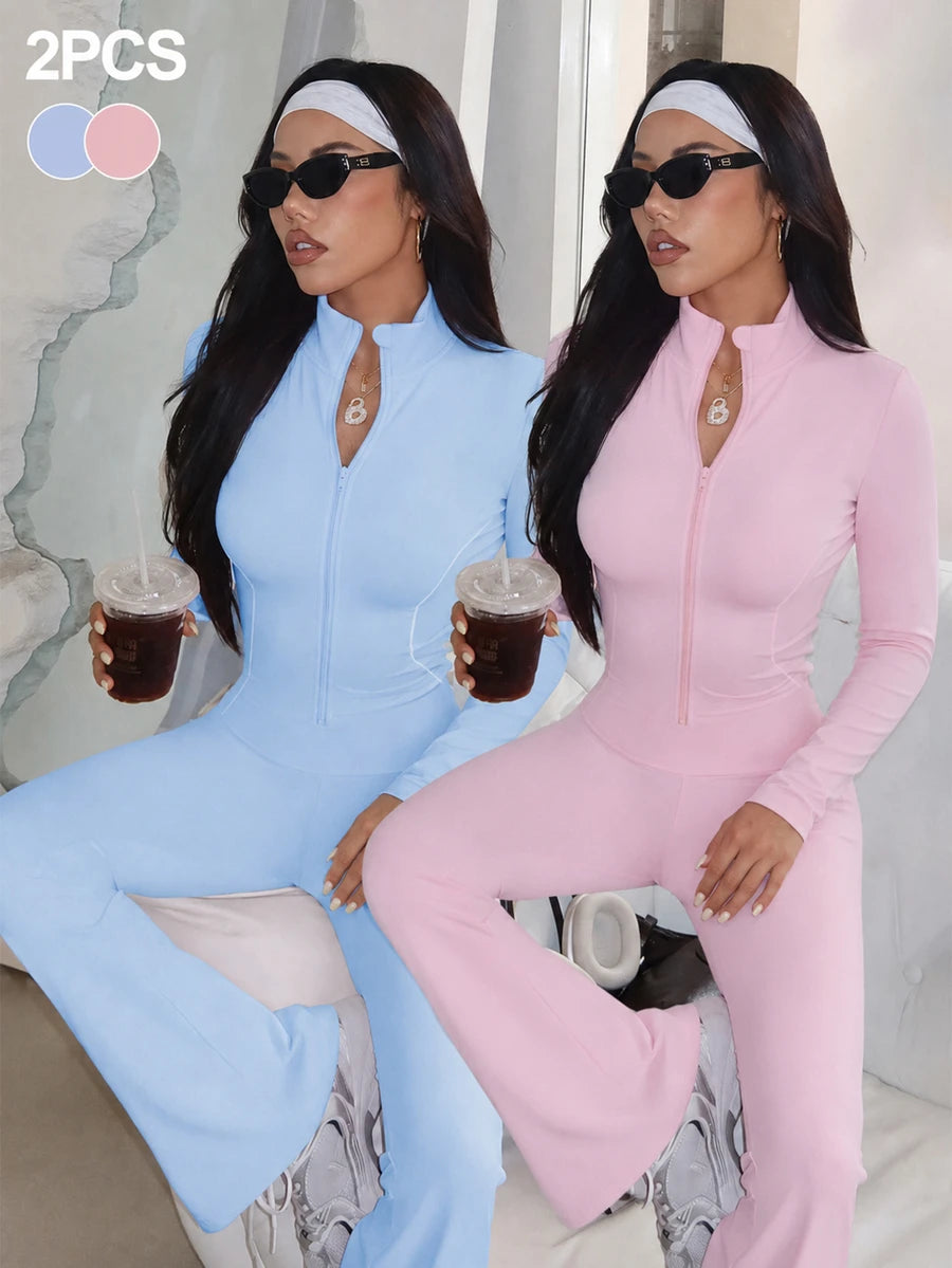 Ženski sportski set od 2 komada  jakna sa kontrastnim prugama i pantalone sa visokim strukom