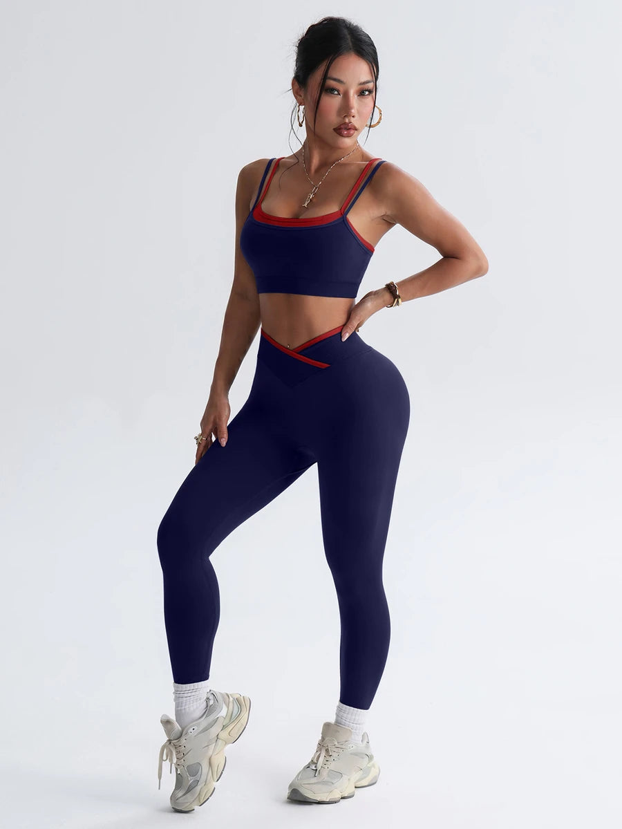 Bešavni ženski set za fitnes i svaki dan, visoko elastičan, sportski, sa efektom zatezanja struka i podizanja zadnjice