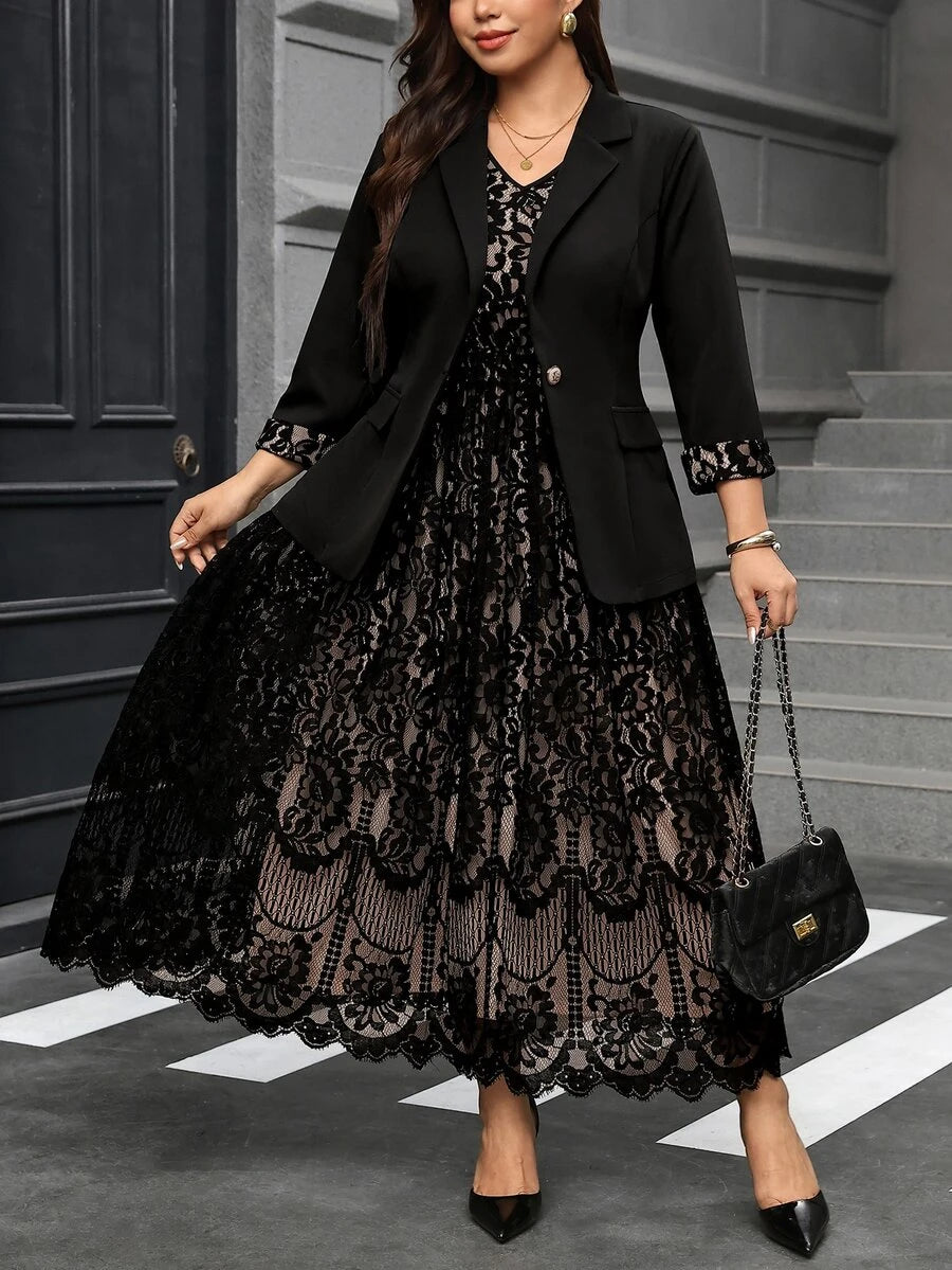 Clasi Set sa sakoom i haljinom sa cvetnim dezenom, plus size