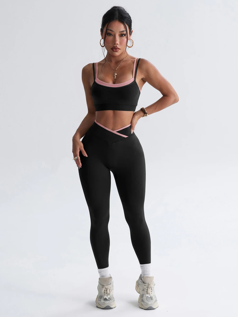 Bešavni ženski set za fitnes i svaki dan, visoko elastičan, sportski, sa efektom zatezanja struka i podizanja zadnjice