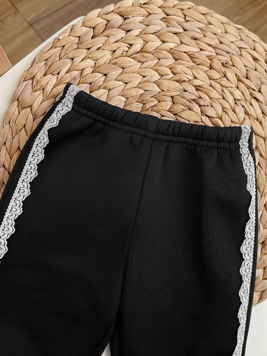 Set za devojčice od 2 komada: pleteni ležerni duks sa okruglim izrezom i slatkim crtanim uzorkom životinja i duge pantalone
