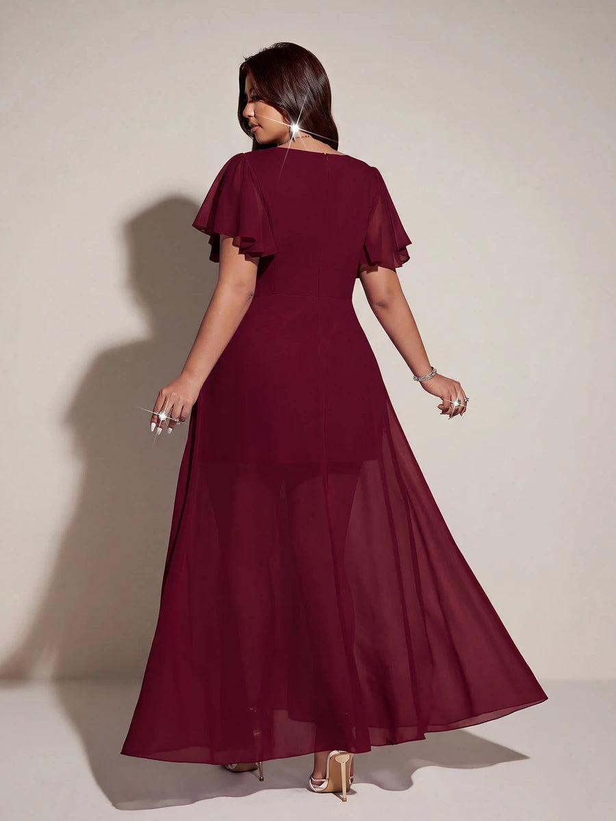 Elegantna romantična lepršava haljina za žene plus size sa V-izrezom