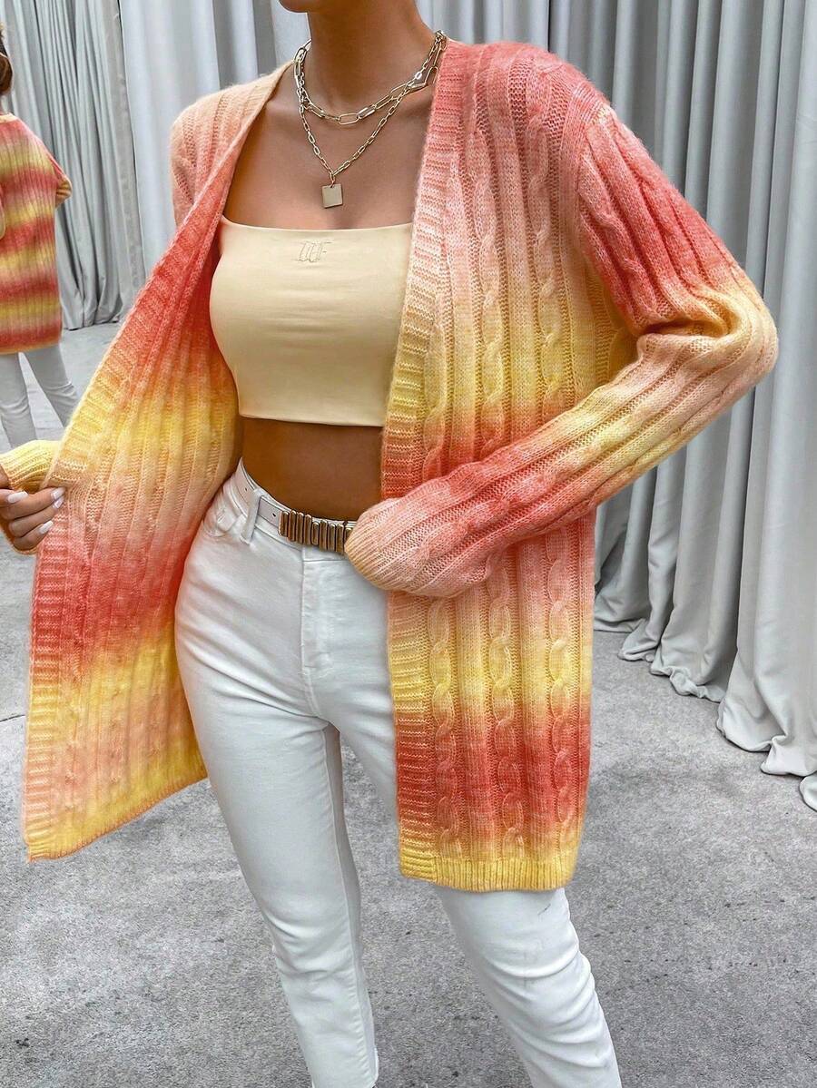 Ombre duster kardigan sa pletenim uzorom, dugi rukavi