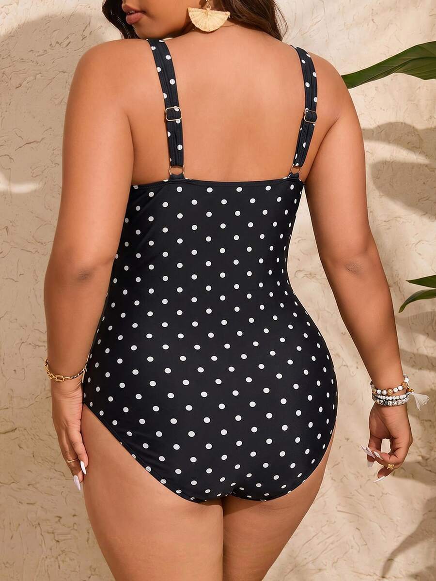 Jednobojni jednodelni kupaći kostim za žene plus size sa nabranim detaljima