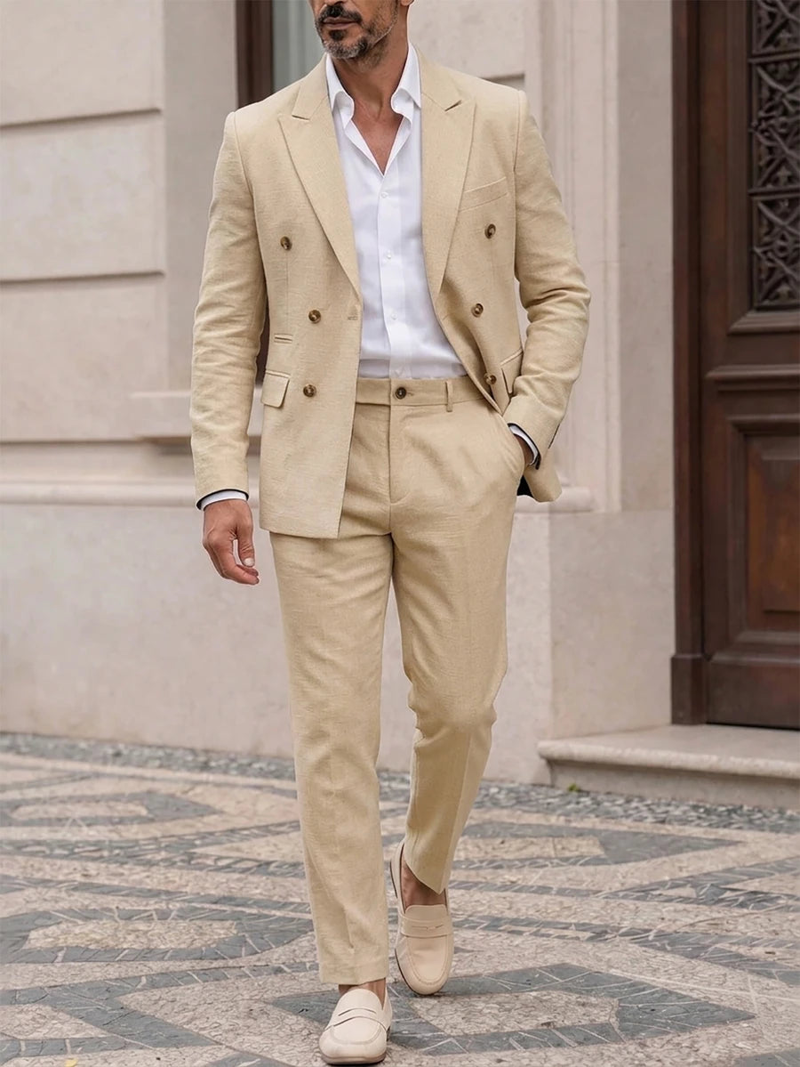 Muški set sako sa prugastim printom  i pantalona za odelo