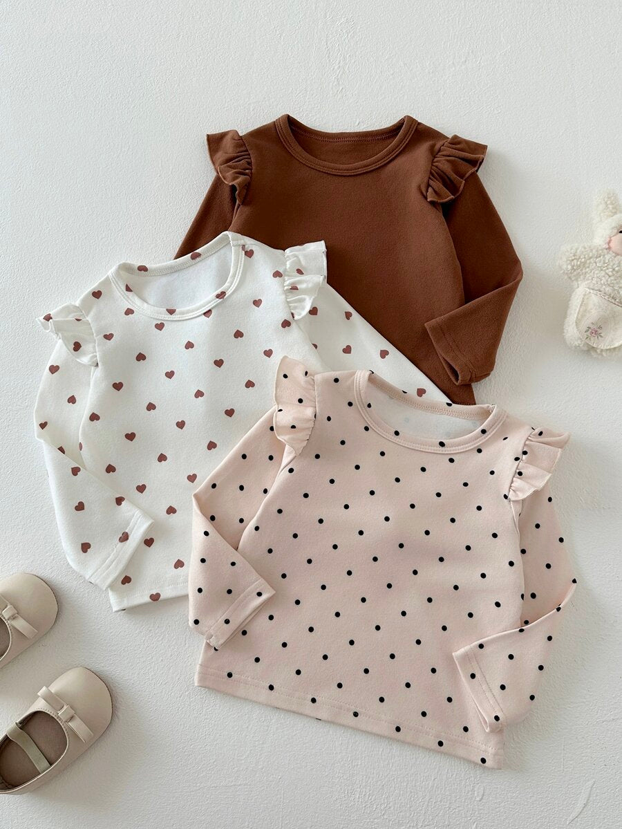 3 kom/set dečijih majica za devojčice, roze i bela prugasta, jesenja, slatka