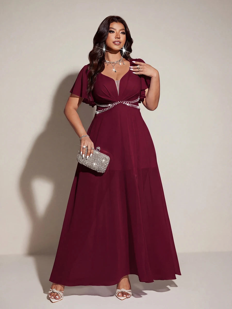 Elegantna romantična lepršava haljina za žene plus size sa V-izrezom