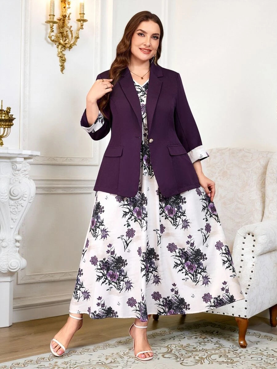 Clasi Set sa sakoom i haljinom sa cvetnim dezenom, plus size