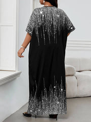 Elegantna kaftan haljina  šarena pletena, sa izrezom na kragni