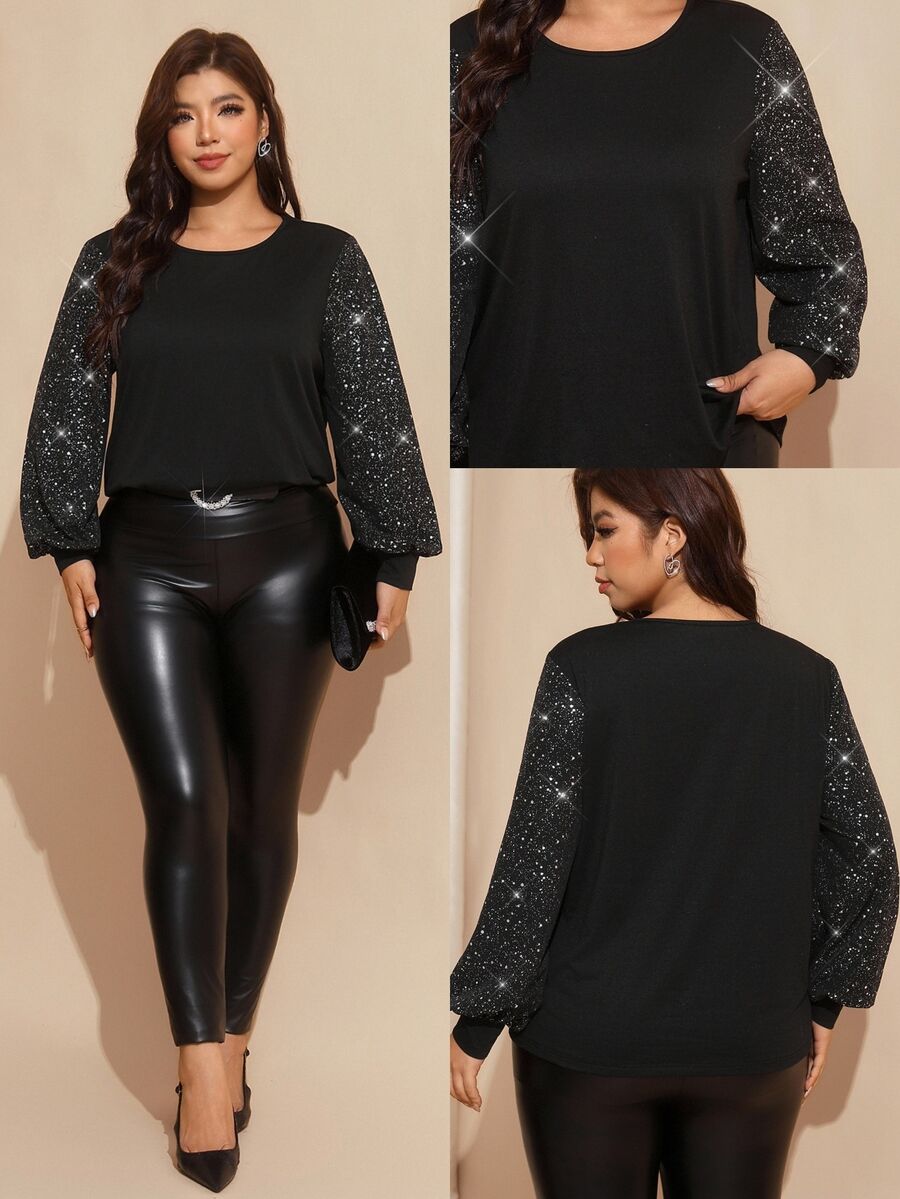Ženska providna mrežasta bluza sa lantern rukavima, plus size