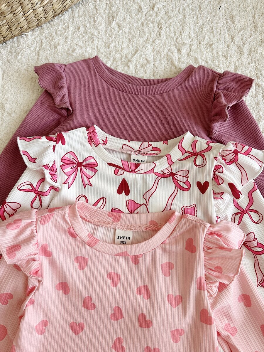 Set od 6 komada za devojčice bebe: pletena majica sa srcastim uzorkom, okruglim izrezom  i duge pantalone