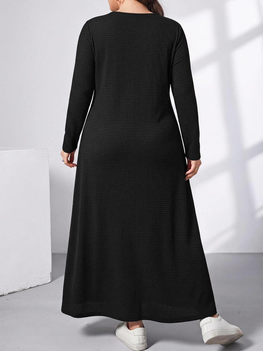 Ženska ležerna haljina plus size, jednobojna, sa okruglim izrezom, kratkim rukavima i džepom