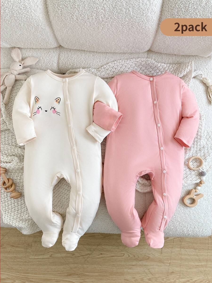 3 komada dečijih kombinezona za devojčice, slatki i nežni, roze i krem, rebrasti sa printom višnje