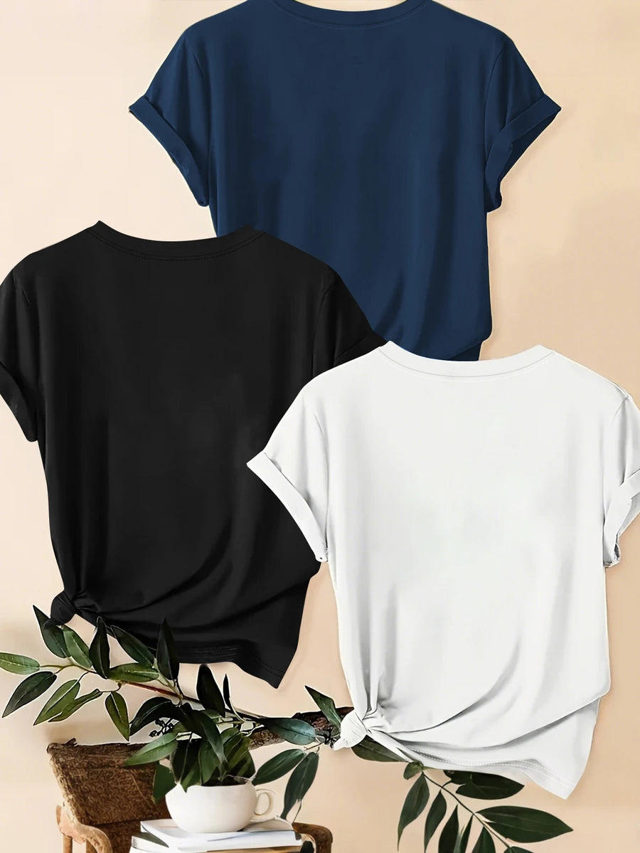 3 kom/set letnjih majica: ležerna majica plus size sa leopard printom, srcem i slogan grafikom