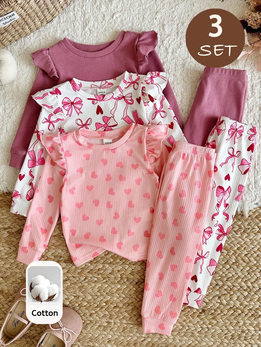 Set od 6 komada za devojčice bebe: pletena majica sa srcastim uzorkom, okruglim izrezom  i duge pantalone