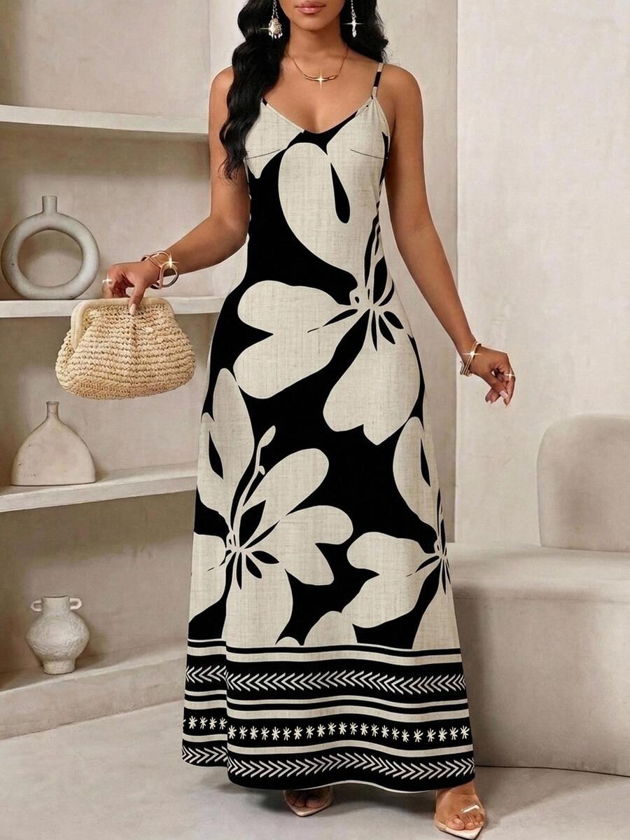 Lady Haljina sa tankim kaiš-bretelama i printom sa šljokicama, plus size