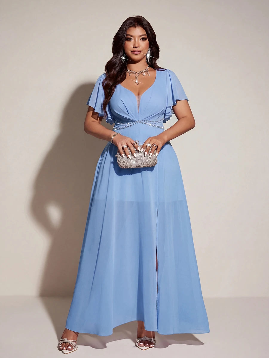 Elegantna romantična lepršava haljina za žene plus size sa V-izrezom