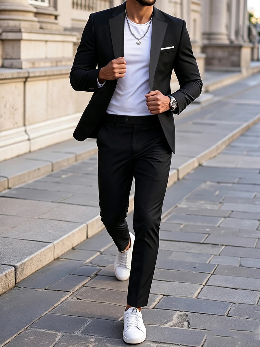 Muški poslovni set sa užim krojem, sako sa špicastim reverima i pantalone