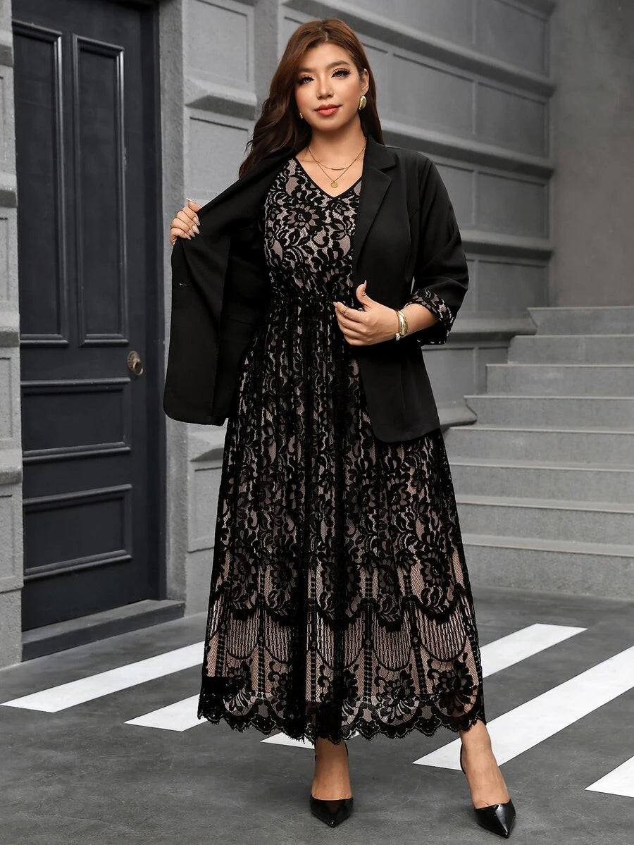 Clasi Set sa sakoom i haljinom sa cvetnim dezenom, plus size