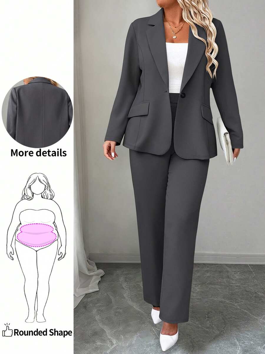 Ženski komplet sako i pantalone u jednobojnoj boji, plus size
