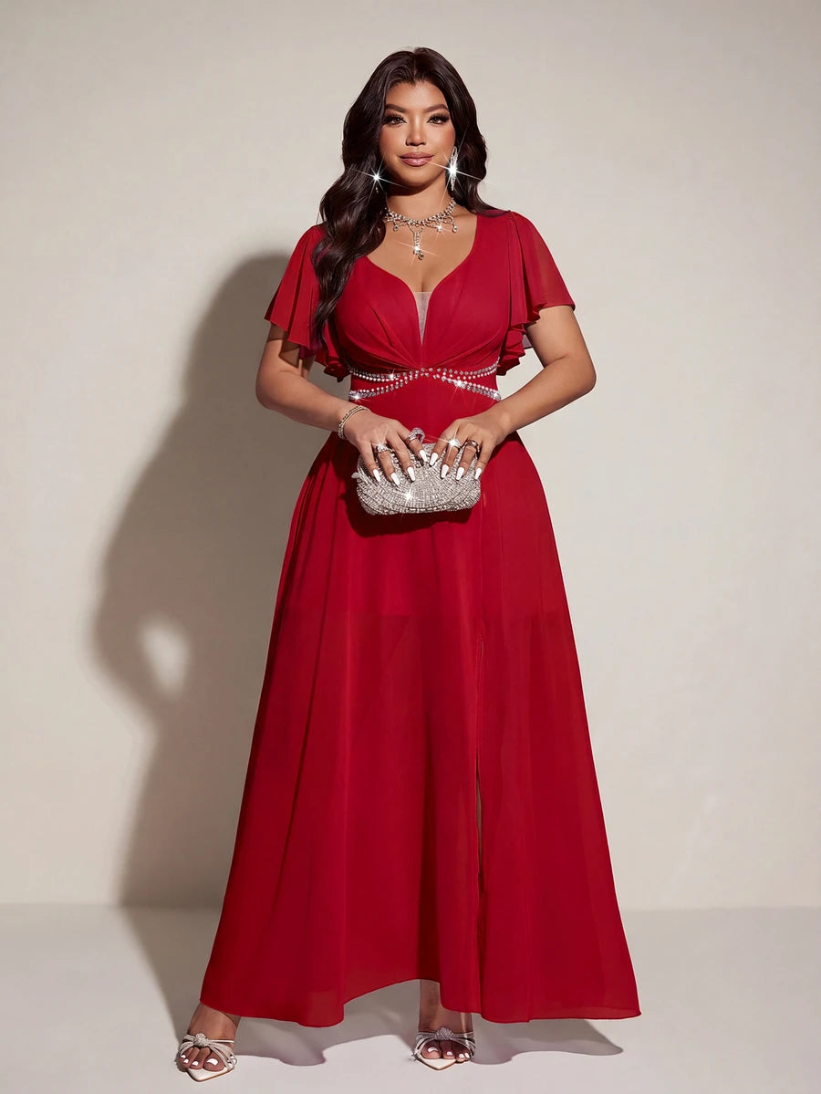 Elegantna romantična lepršava haljina za žene plus size sa V-izrezom