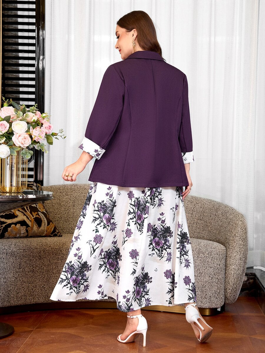 Clasi Set sa sakoom i haljinom sa cvetnim dezenom, plus size
