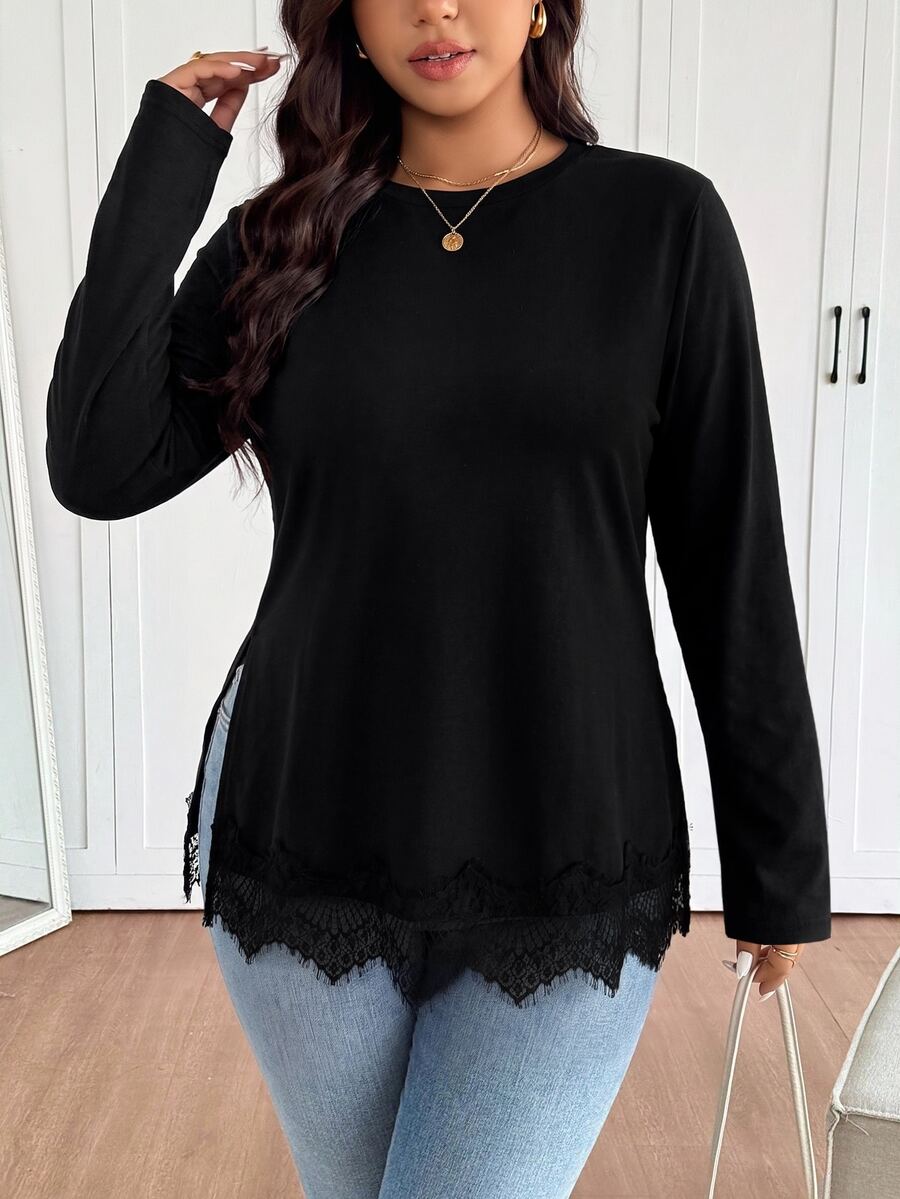 Ženska prugasta pletena bluza plus size sa okruglim izrezom