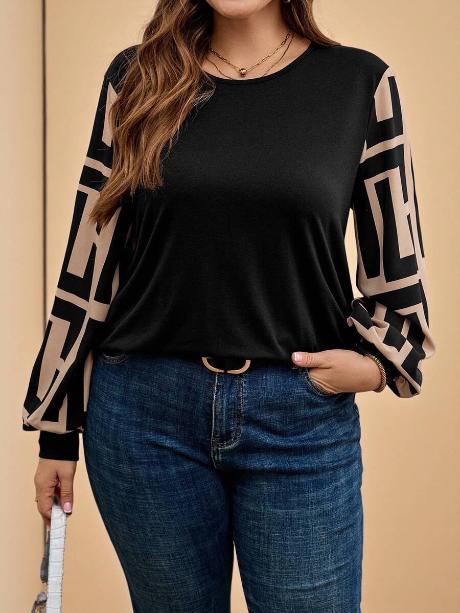 Ženska providna mrežasta bluza sa lantern rukavima, plus size