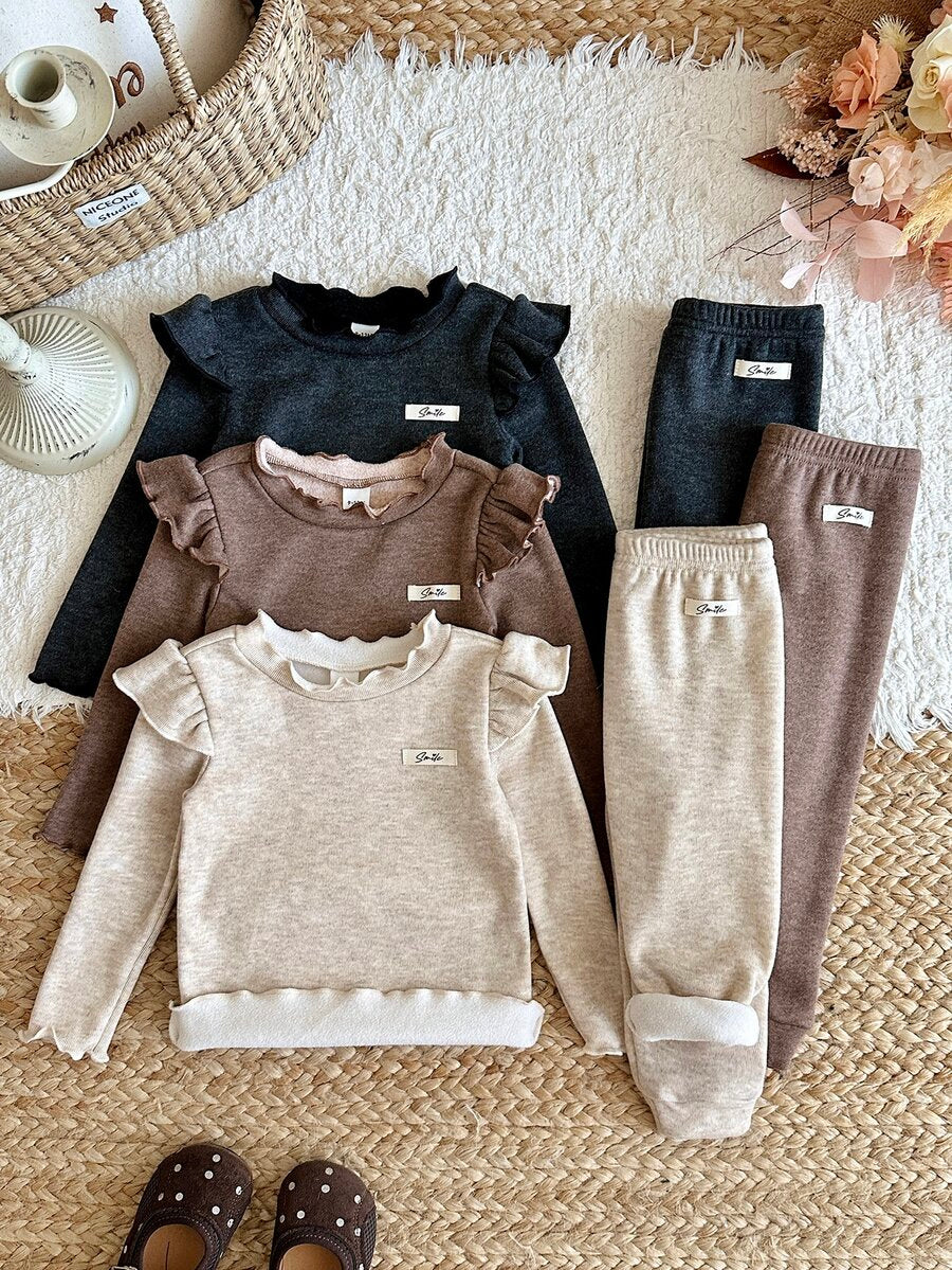 Set od 6 komada za devojčice bebe: pletena majica sa srcastim uzorkom, okruglim izrezom  i duge pantalone