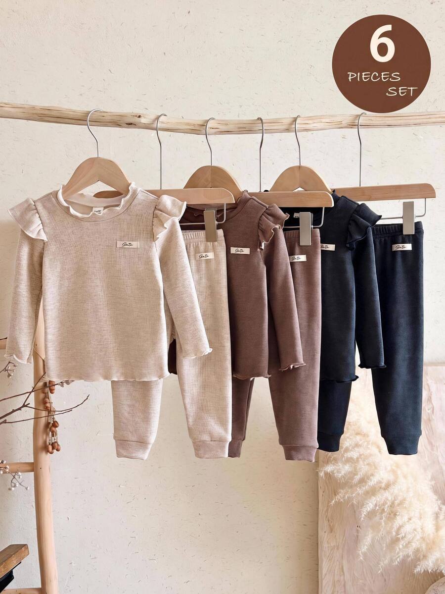 Set od 6 komada za devojčice bebe: pletena majica sa srcastim uzorkom, okruglim izrezom  i duge pantalone