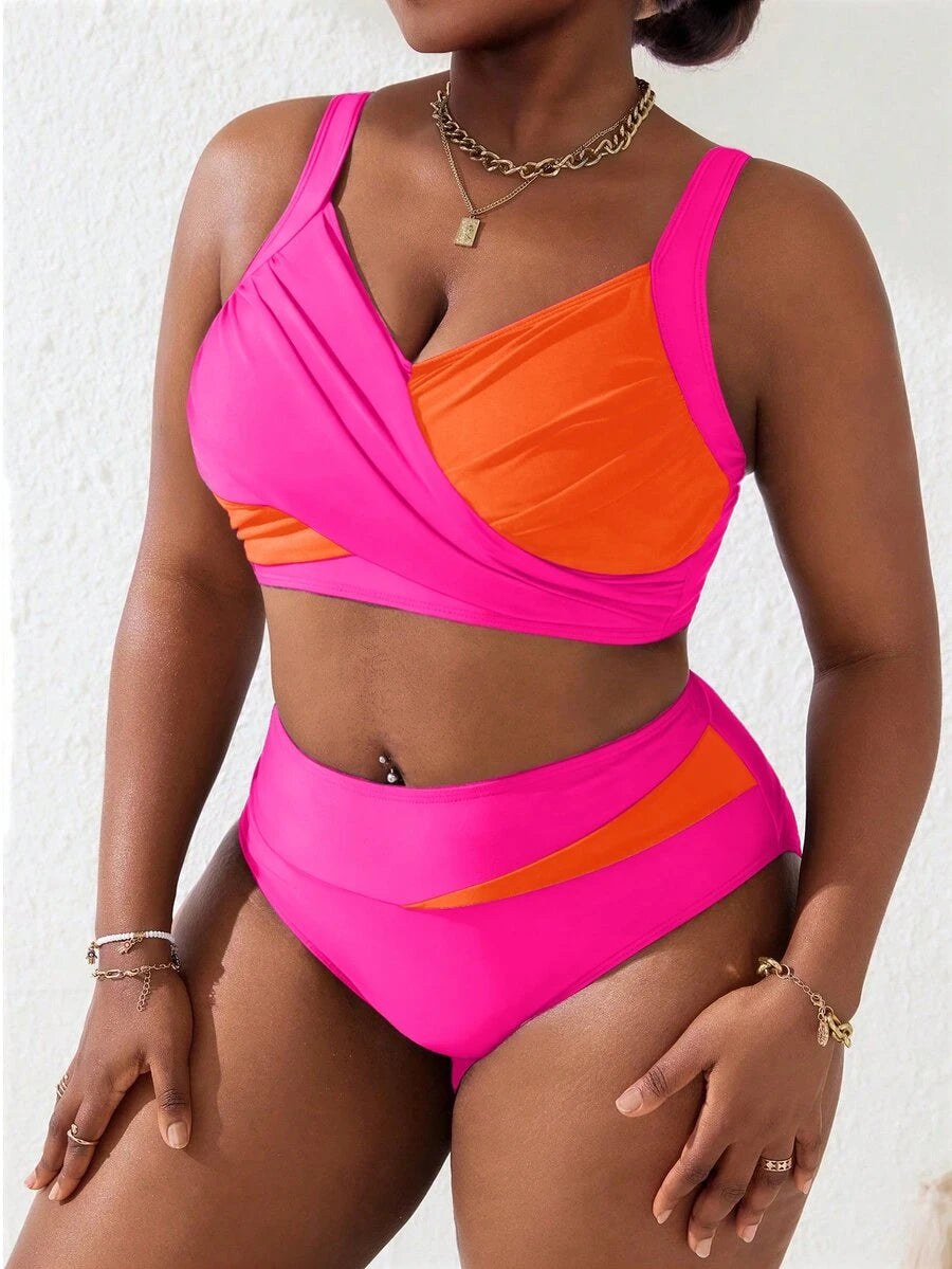 Ženski tankini set za plivanje plus size, 2 dela