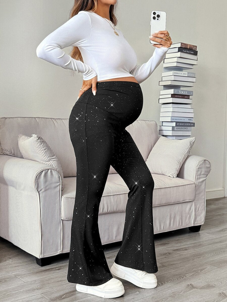 Trudničke sjajne uske pantalone sa raširenim nogavicama