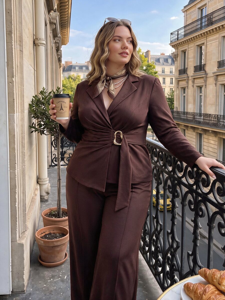 Set od 2 komada odela plus size sa metalnom kopčom kao dekorom
