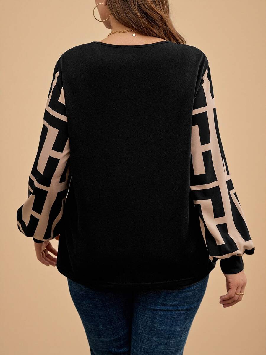 Ženska providna mrežasta bluza sa lantern rukavima, plus size