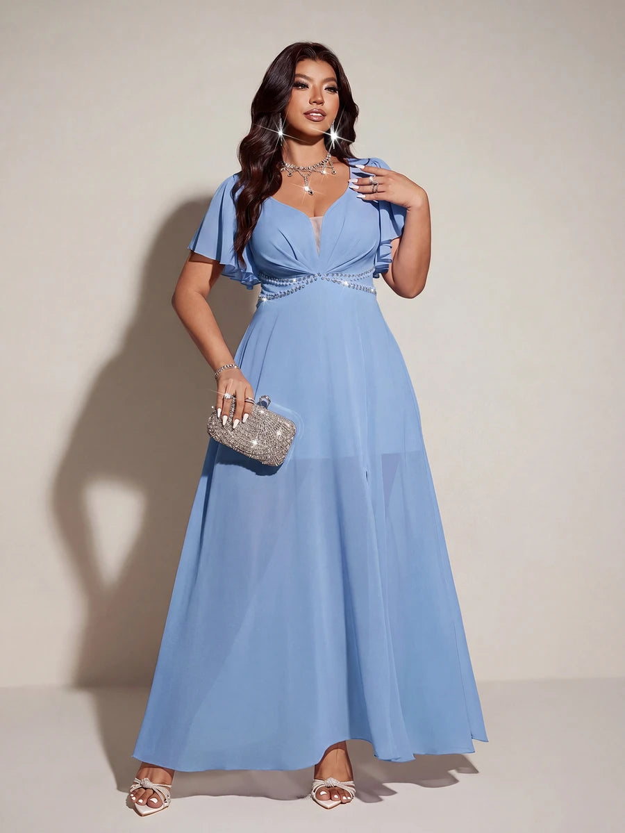Elegantna romantična lepršava haljina za žene plus size sa V-izrezom