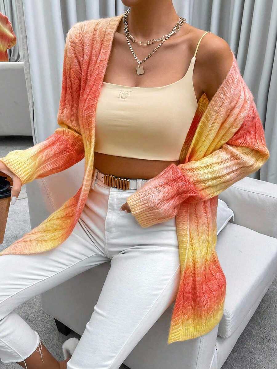 Ombre duster kardigan sa pletenim uzorom, dugi rukavi