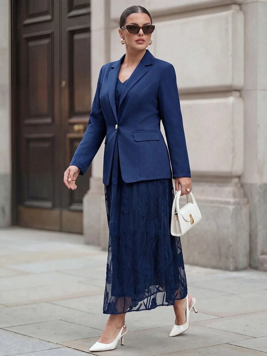 Clasi Set sa sakoom i haljinom sa cvetnim dezenom, plus size