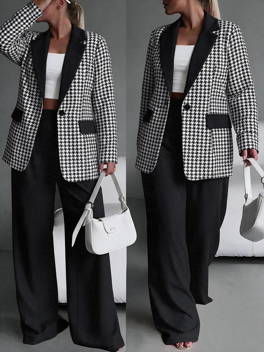 Ženski komplet sako i pantalone u jednobojnoj boji, plus size