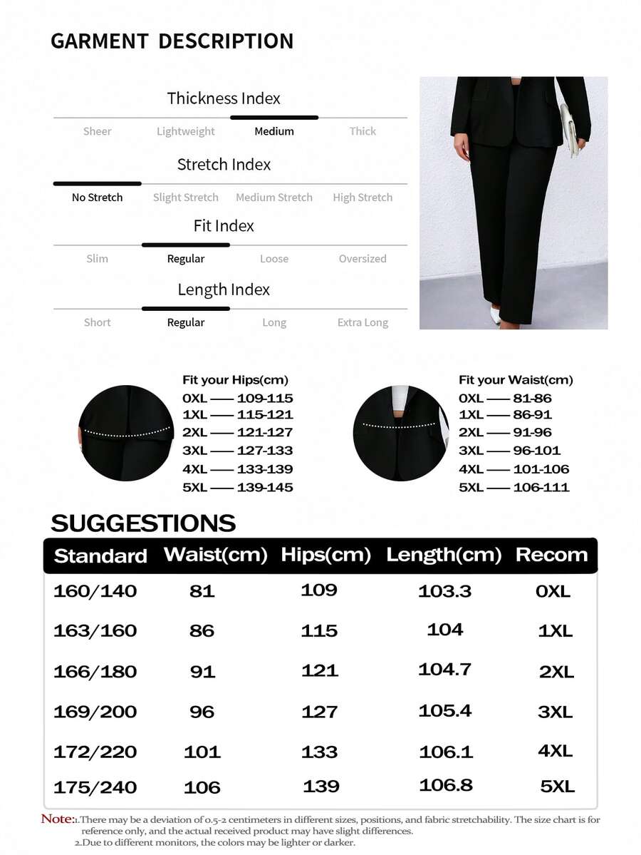 Ženski komplet sako i pantalone u jednobojnoj boji, plus size