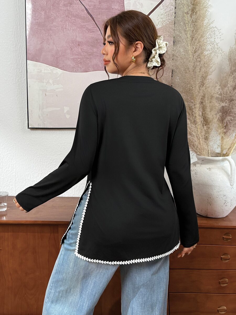Ženska prugasta pletena bluza plus size sa okruglim izrezom