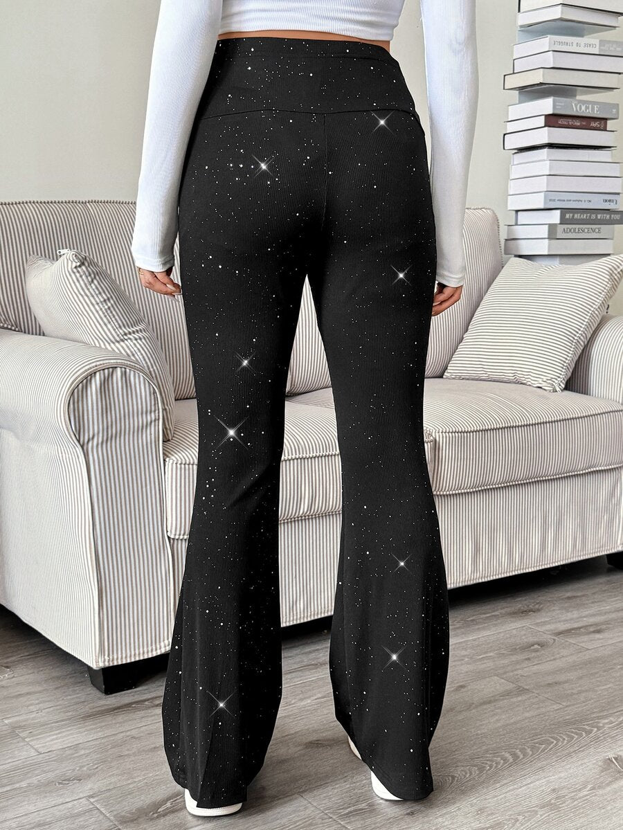Trudničke sjajne uske pantalone sa raširenim nogavicama