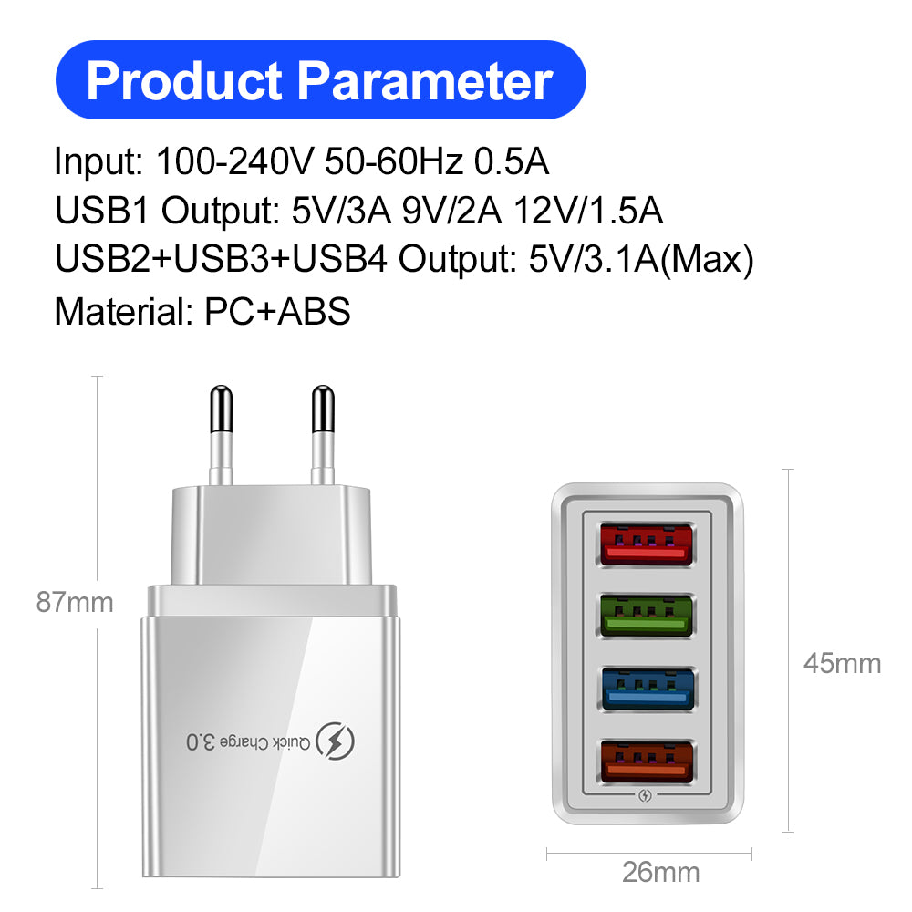 USB Quick Charge 3.0 – 4-portni adapter za telefon i tablet